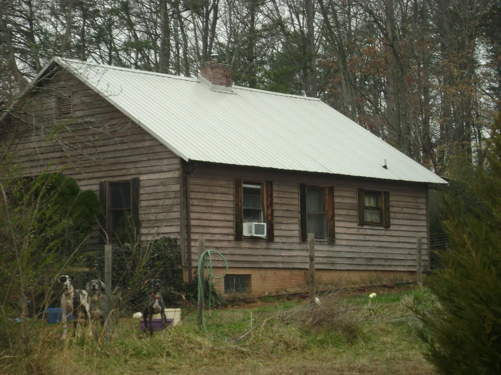 White metal roof on an old wood sided farmhouse, from a Metal Roof Installation job in Brent